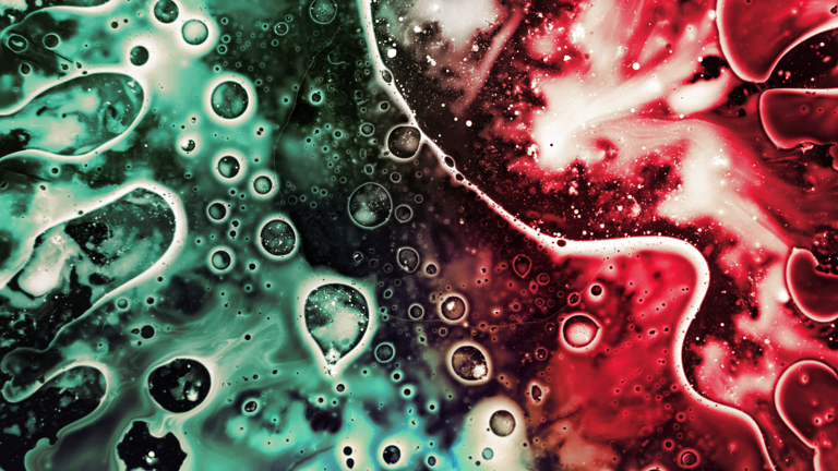 Green and Red Abstract Painting with Bubbles