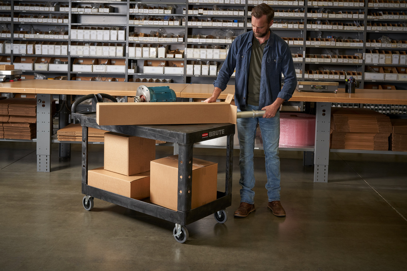 Rubbermaid Ergo Handle Cart designed with ergonomic handles for reduced physical strain during material handling